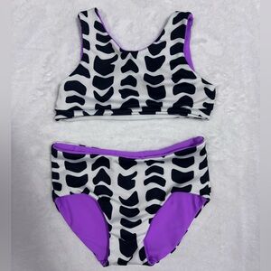 Black and White Patterned Bikini with Purple Accents